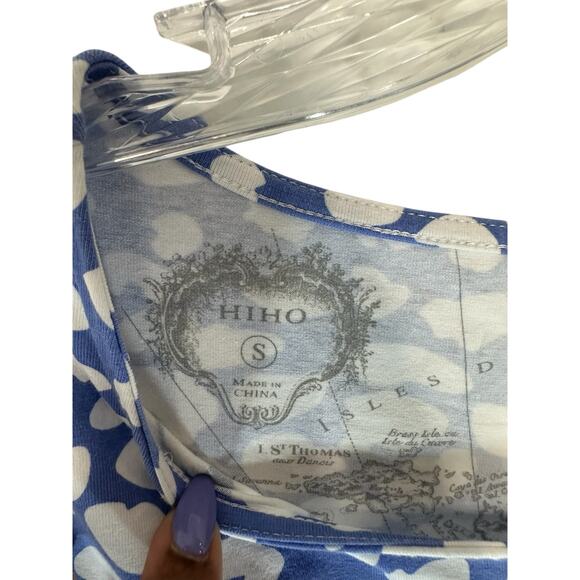 Hiho International Blue White Casual Everyday 3/4 Sleeve Tunic Top Size Small - Picture 2 of 12